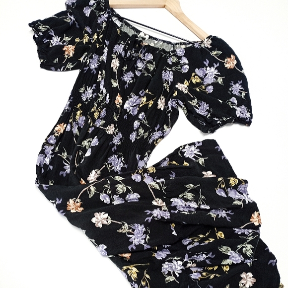 Dashing Dresses & Skirts - dashing • boho black floral spring is calling off the shoulder midi dress